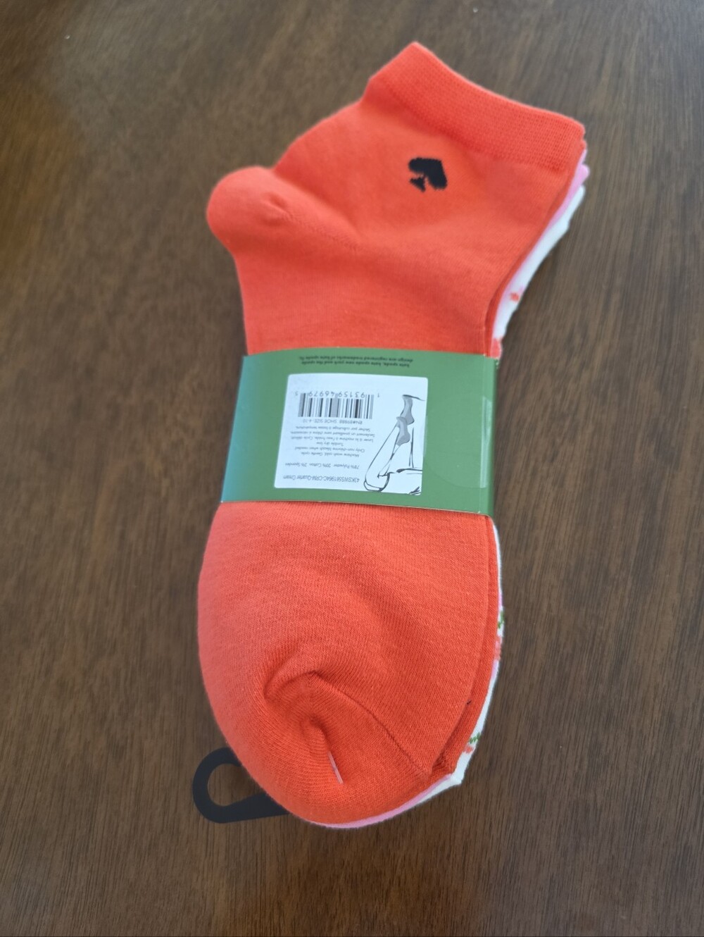 Kate Spade Pack of 3 Quarter Ankle Socks Floral Cream Pink Orange NWT - Picture 2 of 6